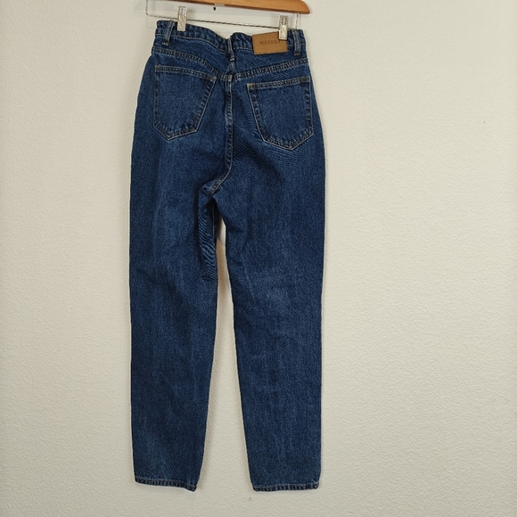 Meshki High Waisted Straight Leg Distressed Jeans In Dark Denim Blue Size 4 US - Picture 8 of 11